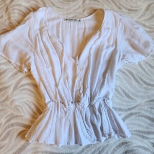 Abercrombie & Fitch White Button-Down Peplum Blouse XS